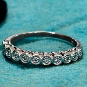 Vintage Sterling Silver Ring Sz 9.75 CZ Eternity Stackable Band Unisex
